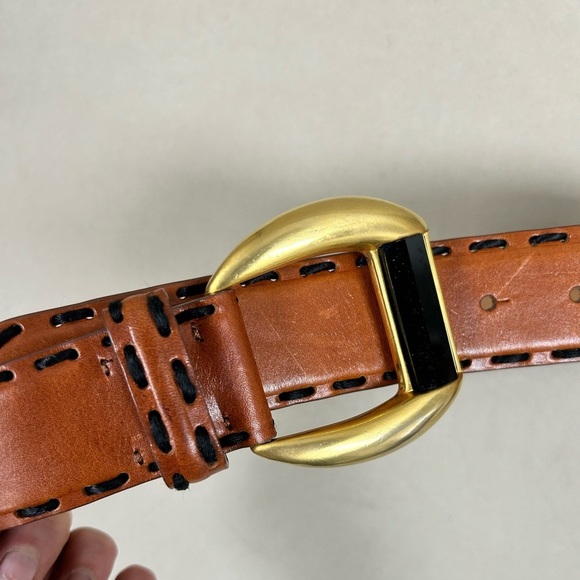 VINTAGE Swarovski Black Crystal Brown Leather Belt size 38 EXCELLENT CONTIDION - Picture 3 of 7